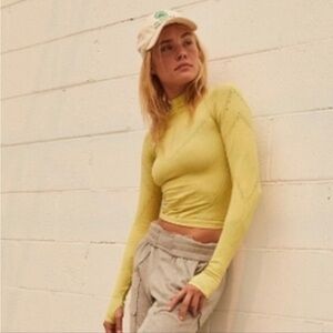 FP Free People Movement Hi Neck Long Sleeve Layering Top in Pineapple Punch M/L